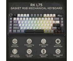 RK ROYAL KLUDGE mechaninė belaidė klaviatūra L75, 75 %, 3 režimų BT / 2,4 GHz / USB-C, su RGB apšvietimu, makro klavišais ir lietimui jautria valdymo juosta