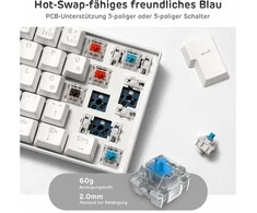 RK ROYAL KLUDGE mechaninė belaidė klaviatūra, 60 %, Bluetooth / 2,4 GHz / laidinė, 61 klavišas, Hot-Swap, mėlynieji jungikliai, RK61-DE