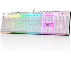 RK ROYAL KLUDGE mechaninė klaviatūra su RGB apšvietimu, pilno dydžio formato, raudonieji jungikliai, 104 klavišai, RK920