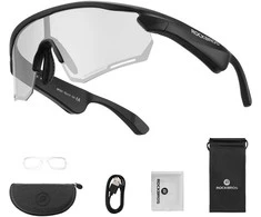 ROCKBROS dviratininko išmanieji Bluetooth akiniai, fotochrominiai, juoda rėmeliai