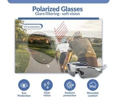 ROCKBROS poliarizuoti dviračių akiniai UV400, PC rėmelis, sidabriniai lęšiai, su juostele