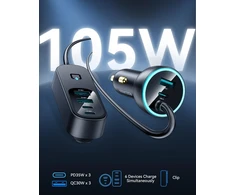 Rocoren automobilinis įkroviklis 105 W, 6 USB-C/USB-A portai, PD35 W, QC3.0, su 1,5 m laidu