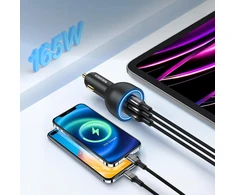 Rocoren automobilinis USB-C įkroviklis 165 W, su 3 prievadais, PD 3.1 ir QC 5.0, RCCC-165