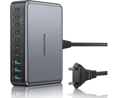 Rocoren GaN USB-C kroviklis 480 W, 10 lizdų, 7x USB-C, 3 x USB-A, PPS, stotelė