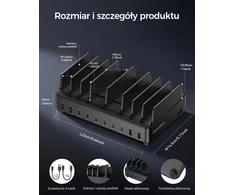 Rocoren stalinė krovimo stotis 10x USB (6 x USB-C, 4 x USB-A), 400 W, PD 100 W, GaN, RCCT-023