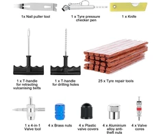 Romon bekamerių padangų remonto rinkinys 48 dalių su slėgio matuokliu Kit de Réparation de Pneu-01