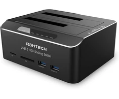 RSHTECH dviejų diskų SATA HDD ir SSD dokavimo stotelė USB 3.0 su klonavimu DE-RSH-DS02