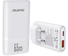 RUIFEI USB-C kroviklis 65 W, GaN technologija, 2 lizdai, PD 3.0, sulankstoma jungtis, RF065WCA-01