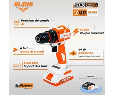 RURIS akumuliatorinis smūginis gręžtuvas RMX1360, 60 Nm, 20 V, bešepetėlis