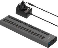 SABRENT maitinamas USB koncentratorius, 16 prievadų, USB 3.2, 90 W, HB-PU16