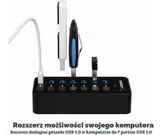 SABRENT USB 3.0 koncentratorius su 7 prievadais, 5 Gb/s, maitinamas, HB-BUP7