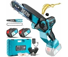 Seesii M8 akumuliatorinis mini grandininis pjūklas 1000 W, 6" ir 8" juostos, 2x 4,0 Ah