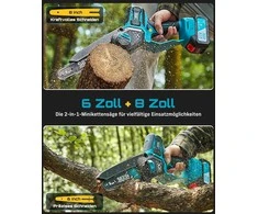 Seesii M8 akumuliatorinis mini grandininis pjūklas 1000 W, 6" ir 8" juostos, 2x 4,0 Ah