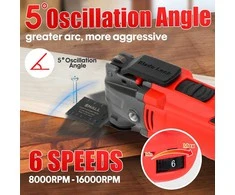 Shall daugiafunkcis osciliacinis įrankis 500 W, 5° svyravimo kampas, 6 greičiai, rinkinys su priedais 111006
