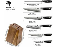 SHAN ZU GYO Damasko peilių rinkinys su laikikliu