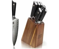 SHAN ZU GYO Damasko peilių rinkinys su laikikliu