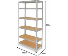 shelfplaza metalinė lentyna 200 x 110 x 30 cm, 6 lentynos, 145 kg vienos lentynos apkrova, cinkuota