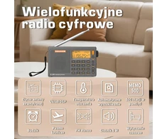 SIHUADON nešiojamas radijas FM MW SW, laikrodis, LCD ekranas, pilkas, R108-G