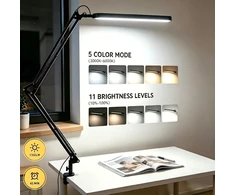 SKYLEO LED stalinė lempa 12 W su spaustuku, reguliuojama svirtimi ir USB maitinimu A018