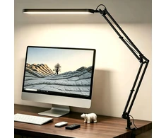 SKYLEO LED stalinė lempa 12 W su spaustuku, reguliuojama svirtimi ir USB maitinimu A018