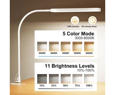 SKYLEO LED stalinė lempa su spaustuku, 12 W, 1300 lm, USB, balta, A020