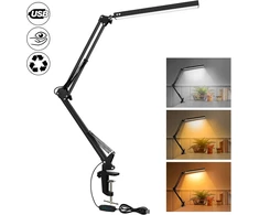 SKYLEO LED stalinė lempa su spaustuku, 12 W, 3 šviesos režimai, juoda, Noir Clip