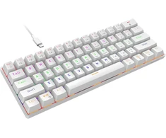 Snpurdiri 60% laidinė mechaninė žaidimų klaviatūra, 61 klavišas, RGB apšvietimas, mėlynieji jungikliai, balta, CE-NIB-135