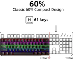 Snpurdiri mechaninė žaidimų klaviatūra, 60%, RGB, 61 klavišas, mėlynas jungiklis, laidinė, juoda