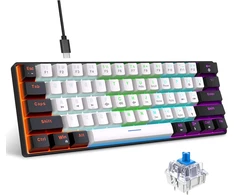Snpurdiri mechaninė žaidimų klaviatūra 60%, laidinė, 61 mygtukas, RGB apšvietimas, mėlynieji jungikliai, juodai balta