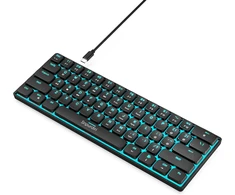 Snpurdiri mechaninė žaidimų klaviatūra 60 proc. su LED apšvietimu, USB-C jungtis, 61 klavišo mini QWERTY, juoda, raudoni jungikliai