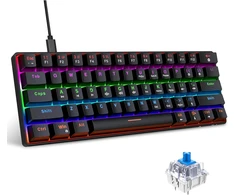 Snpurdiri mechaninė žaidimų klaviatūra, 60%, RGB, 61 klavišas, mėlynas jungiklis, laidinė, juoda