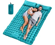 Sofa ERWEY dvivietis savaime prisipučiantis turistinis kilimėlis, 200 × 135 cm, itin lengvas, su pagalvėmis, žydros spalvos