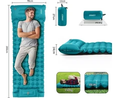 Sofa ERWEY pripučiamas kempingo kilimėlis, 200x70 cm, 10 cm storio, su pompa ir pagalve, mėlyna