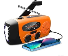 SOLARBABY nešiojamas avarinis radijas su rankenėlė, saulės įkrovimu, 2000 mAh akumuliatoriumi, LED žibintuvėliu