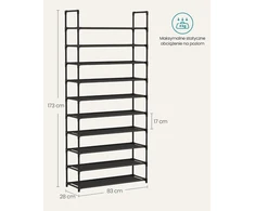 SONGMICS 10 lygių siaura batų lentyna 28 x 83 x 173 cm, juoda, LSH110BH01