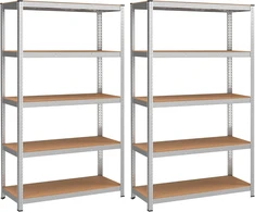 SONGMICS 5 lygių metalinės sandėliavimo lentynos, 2 vnt., 120 x 60 x 200 cm GLR060E02