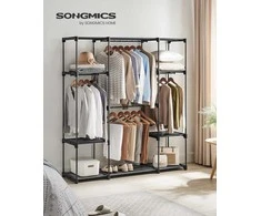 SONGMICS atvira drabužių spinta su 4 skyriais, 151 × 43 × 166 cm, juoda, RYG036B02