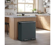 SONGMICS dviejų skyrių atliekų rūšiavimo šiukšliadėžė, 2 x 30 l, antracito spalvos, LTB60GS