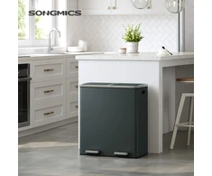 SONGMICS dviejų skyrių atliekų rūšiavimo šiukšliadėžė, 2 x 30 l, antracito spalvos, LTB60GS