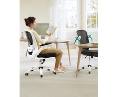 SONGMICS ergonominė biuro kėdė su tinkline atlošu, reguliuojama sėdimos dalies aukščiu, sulankstomais porankiais OBN37WT