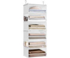 SONGMICS kabantis organizatorius su 6 lentynomis, bambuko intarpais, 30x40x133 cm, Cloud Baltas