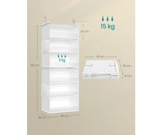 SONGMICS kabantis organizatorius su 6 lentynomis, bambuko intarpais, 30x40x133 cm, Cloud Baltas