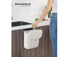SONGMICS kabinama virtuvės šiukšliadėžė 9 l su sandariu dangčiu, balta LTB820W9