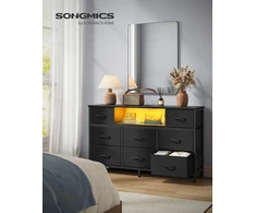 SONGMICS komoda su 8 stalčiais, LED apšvietimu ir įkrovimo stotele 113,8 x 30 x 68,1 cm LGS433BH02