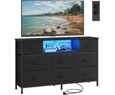 SONGMICS komoda su 8 stalčiais, LED apšvietimu ir įkrovimo stotele 113,8 x 30 x 68,1 cm LGS433BH02