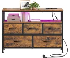 SONGMICS komoda su LED apšvietimu ir įkrovimo stotele, 5 stalčiais, 98.7 x 30 x 68.1 cm, LGS723KD01