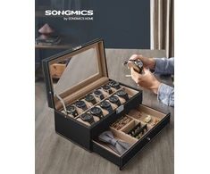 SONGMICS laikrodžių dėžutė su 12 skyrelių, stiklinis dangtis, JWB012