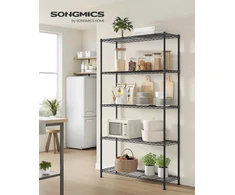 SONGMICS metalinis sandėliavimo stelažas su 5 reguliuojamomis lentynomis, 30 x 90 x 161 cm, LGR195BH01
