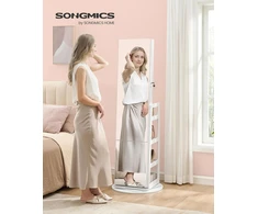 SONGMICS papuošalų spintelė su viso ūgio veidrodžiu, LED apšvietimu ir 360° pasukimu JJC027WH01