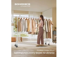 SONGMICS pastatoma drabužių kabykla su ratukais, reguliuojamu 160–200 cm skersiniu, iki 110 kg